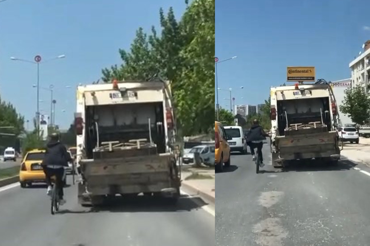 Elazığ'da bisikletlinin tehlikeli yolcuğu kameralara yansıdı