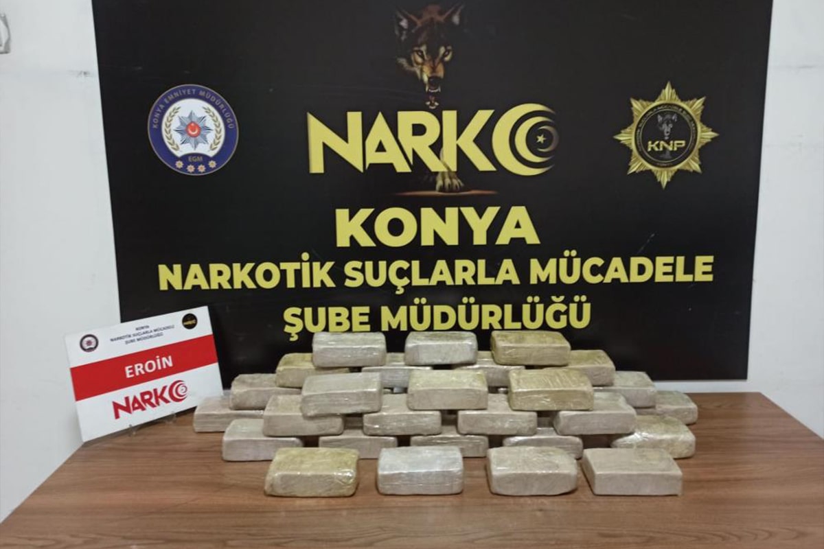 Konya'da 16 kilo 820 gram eroin ele geçirildi