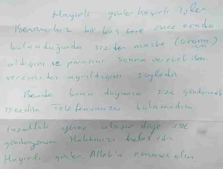 Vermeyi unuttuğu maske parasını babası 2 yıl sonra mektupla gönderdi